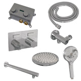 BRAUER Chrome Carving thermostatische inbouw regendouche met drukknoppen SET 55 met 20 cm douchekop en rechte muurarm en 3-standen handdouche en doucheslang en wandaansluitbocht chroom
