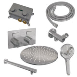 BRAUER Chrome Carving thermostatische inbouw regendouche met drukknoppen SET 56 met 30 cm douchekop en rechte muurarm en 3-standen handdouche en doucheslang en wandaansluitbocht chroom
