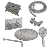 BRAUER Chrome Carving thermostatische inbouw regendouche met drukknoppen SET 58 met 30 cm douchekop en gebogen muurarm en 3-standen handdouche en doucheslang en wandaansluitbocht chroom