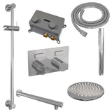 BRAUER Chrome Carving thermostatische inbouw regendouche met drukknoppen SET 61 met 20 cm douchekop en rechte muurarm en staaf handdouche en doucheslang en geïntegreerde glijstang chroom