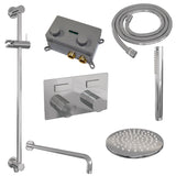 BRAUER Chrome Carving thermostatische inbouw regendouche met drukknoppen SET 63 met 20 cm douchekop en gebogen muurarm en staaf handdouche en doucheslang en geïntegreerde glijstang chroom