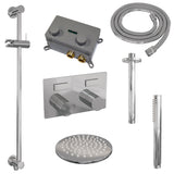 BRAUER Chrome Carving thermostatische inbouw regendouche met drukknoppen SET 65 met 20 cm douchekop en plafondarm en staaf handdouche en doucheslang en geïntegreerde glijstang chroom