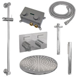 BRAUER Chrome Carving thermostatische inbouw regendouche met drukknoppen SET 66 met 30 cm douchekop en plafondarm en staaf handdouche en doucheslang en geïntegreerde glijstang chroom