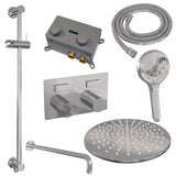 BRAUER Chrome Carving thermostatische inbouw regendouche met drukknoppen SET 70 met 30 cm douchekop en gebogen muurarm en 3-standen handdouche en doucheslang en geïntegreerde glijstang chroom