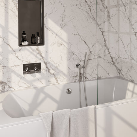 BRAUER Chrome Edition thermostatische inbouw badkraan met drukknoppen SET 03 met badvulcombinatie en staaf handdouche en doucheslang en wandaansluitbocht chroom