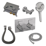 BRAUER Chrome Edition thermostatische inbouw badkraan met drukknoppen SET 04 met badvulcombinatie en 3-standen handdouche en doucheslang en wandaansluitbocht chroom