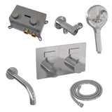 BRAUER Chrome Edition thermostatische inbouw badkraan met drukknoppen SET 04 met uitloop en 3-standen handdouche en doucheslang en wandaansluitbocht chroom