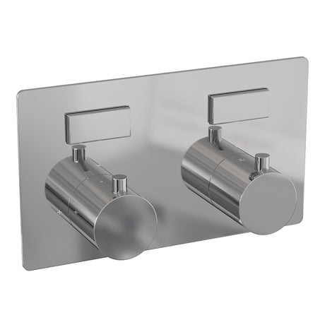 BRAUER Chrome Edition thermostatische inbouw badkraan met drukknoppen SET 04 met uitloop en 3-standen handdouche en doucheslang en wandaansluitbocht chroom