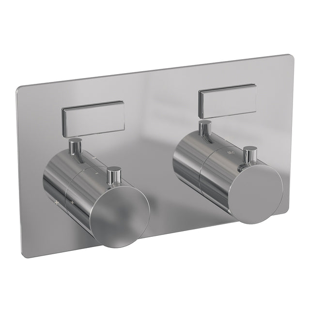 BRAUER Chrome Edition thermostatische inbouw badkraan met drukknoppen SET 04 met uitloop en 3-standen handdouche en doucheslang en wandaansluitbocht chroom
