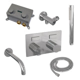 BRAUER Chrome Carving thermostatische inbouw badkraan met drukknoppen SET 03 met uitloop en staaf handdouche en doucheslang en wandaansluitbocht chroom