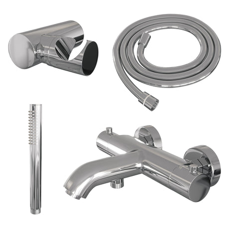 BRAUER Chrome Edition opbouw baddouche thermostaatkraan SET 03 met wandhouder en staaf handdouche en doucheslang chroom