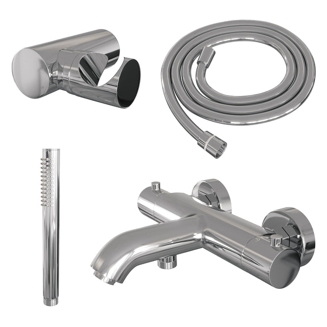BRAUER Chrome Edition opbouw baddouche thermostaatkraan SET 03 met wandhouder en staaf handdouche en doucheslang chroom
