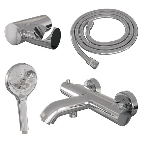 BRAUER Chrome Edition opbouw baddouche thermostaatkraan SET 04 met wandhouder en 3-standen handdouche en doucheslang chroom