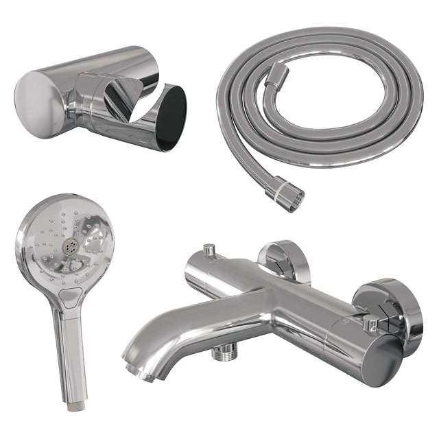 BRAUER Chrome Edition opbouw baddouche thermostaatkraan SET 04 met wandhouder en 3-standen handdouche en doucheslang chroom