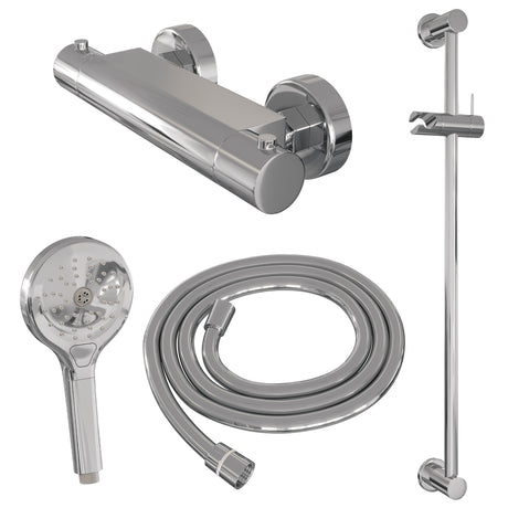 BRAUER Chrome Edition opbouw douche thermostaatkraan SET 02 met glijstang en 3-standen handdouche en doucheslang chroom 5-CE-236
