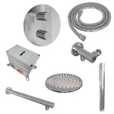 BRAUER Chrome Edition thermostatische inbouw regendouche 3-weg rond SET 73 met 20 cm douchekop en rechte muurarm en staaf handdouche en doucheslang en wandaansluitbocht chroom 5-CE-267