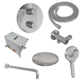 BRAUER Chrome Edition thermostatische inbouw regendouche 3-weg rond SET 81 met 20 cm douchekop en gebogen muurarm en 3-standen handdouche en doucheslang en wandaansluitbocht chroom 5-CE-275