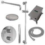 BRAUER Chrome Edition thermostatische inbouw regendouche 3-weg rond SET 87 met 20 cm douchekop en gebogen muurarm en staaf handdouche en doucheslang en geÃ¯ntegreerde glijstang chroom 5-CE-281