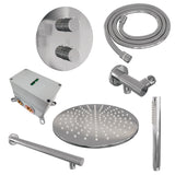 BRAUER Chrome Carving thermostatische inbouw regendouche 3-weg rond SET 74 met 30 cm douchekop en rechte muurarm en staaf handdouche en doucheslang en wandaansluitbocht chroom