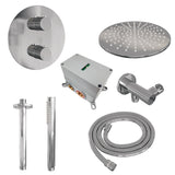 BRAUER Chrome Carving thermostatische inbouw regendouche 3-weg rond SET 78 met 30 cm douchekop en plafondarm en staaf handdouche en doucheslang en wandaansluitbocht chroom