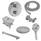 BRAUER Chrome Carving thermostatische inbouw regendouche 3-weg rond SET 79 met 20 cm douchekop en rechte muurarm en 3-standen handdouche en doucheslang en wandaansluitbocht chroom