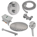 BRAUER Chrome Carving thermostatische inbouw regendouche 3-weg rond SET 80 met 30 cm douchekop en rechte muurarm en 3-standen handdouche en doucheslang en wandaansluitbocht chroom
