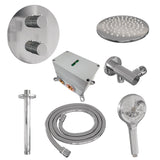 BRAUER Chrome Carving thermostatische inbouw regendouche 3-weg rond SET 83 met 20 cm douchekop en plafondarm en 3-standen handdouche en doucheslang en wandaansluitbocht chroom