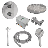 BRAUER Chrome Carving thermostatische inbouw regendouche 3-weg rond SET 84 met 30 cm douchekop en plafondarm en 3-standen handdouche en doucheslang en wandaansluitbocht chroom 5-CE-302