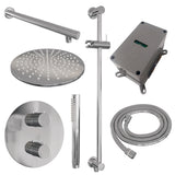 BRAUER Chrome Carving thermostatische inbouw regendouche 3-weg rond SET 86 met 30 cm douchekop en rechte muurarm en staaf handdouche en doucheslang en geÃ¯ntegreerde glijstang chroom 5-CE-304