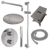 BRAUER Chrome Carving thermostatische inbouw regendouche 3-weg rond SET 88 met 30 cm douchekop en gebogen muurarm en staaf handdouche en doucheslang en geÃ¯ntegreerde glijstang chroom 5-CE-306