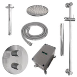 BRAUER Chrome Carving thermostatische inbouw regendouche 3-weg rond SET 89 met 20 cm douchekop en plafondarm en staaf handdouche en doucheslang en geÃ¯ntegreerde glijstang chroom 5-CE-307