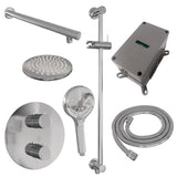 BRAUER Chrome Carving thermostatische inbouw regendouche 3-weg rond SET 91 met 20 cm douchekop en rechte muurarm en 3-standen handdouche en doucheslang en geÃ¯ntegreerde glijstang chroom 5-CE-309