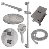 BRAUER Chrome Carving thermostatische inbouw regendouche 3-weg rond SET 92 met 30 cm douchekop en rechte muurarm en 3-standen handdouche en doucheslang en geÃ¯ntegreerde glijstang chroom 5-CE-310
