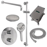 BRAUER Chrome Carving thermostatische inbouw regendouche 3-weg rond SET 93 met 20 cm douchekop en gebogen muurarm en 3-standen handdouche en doucheslang en geÃ¯ntegreerde glijstang chroom 5-CE-311
