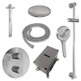BRAUER Chrome Carving thermostatische inbouw regendouche 3-weg rond SET 95 met 20 cm douchekop en plafondarm en 3-standen handdouche en doucheslang en geÃ¯ntegreerde glijstang chroom 5-CE-313