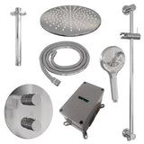 BRAUER Chrome Carving thermostatische inbouw regendouche 3-weg rond SET 96 met 30 cm douchekop en plafondarm en 3-standen handdouche en doucheslang en geÃ¯ntegreerde glijstang chroom 5-CE-314