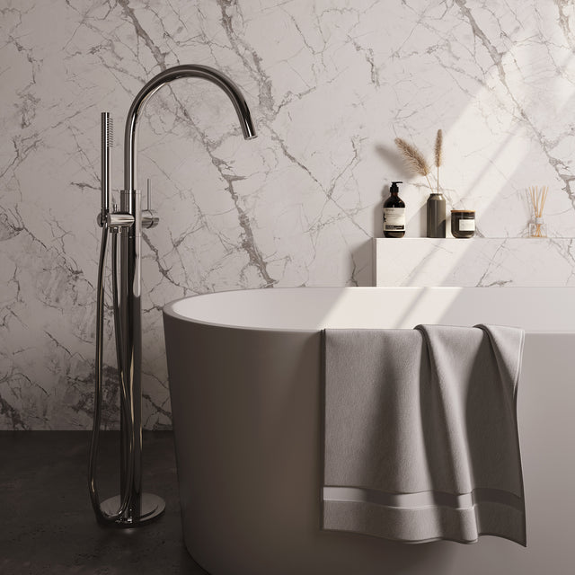 BRAUER Stripe vrijstaande badmengkraan SET 01 met staaf handdouche en doucheslang chroom 5-CE-337