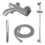 BRAUER Stripe opbouw baddouche thermostaatkraan SET 01 met glijstang en staaf handdouche en doucheslang chroom 5-CE-340