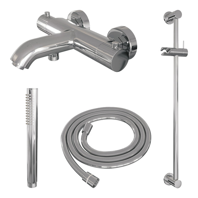 BRAUER Stripe opbouw baddouche thermostaatkraan SET 01 met glijstang en staaf handdouche en doucheslang chroom 5-CE-340