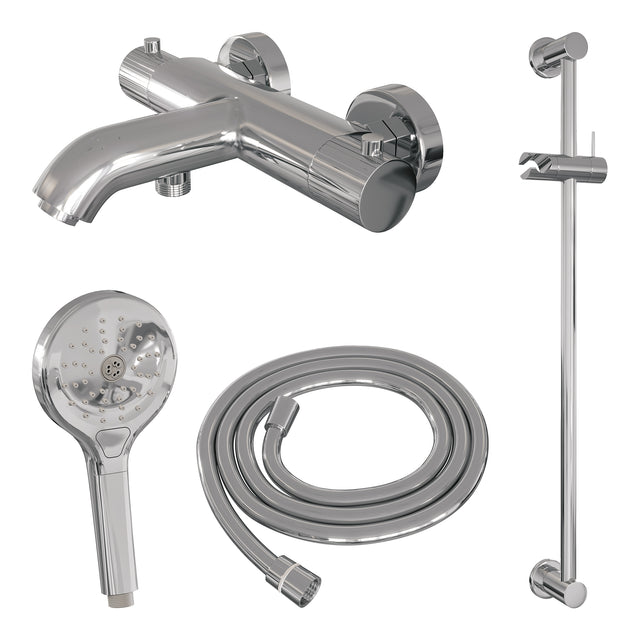 BRAUER Stripe opbouw baddouche thermostaatkraan SET 02 met glijstang en 3-standen handdouche en doucheslang chroom 5-CE-341