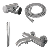 BRAUER Stripe opbouw baddouche thermostaatkraan SET 03 met wandhouder en staaf handdouche en doucheslang chroom 5-CE-342