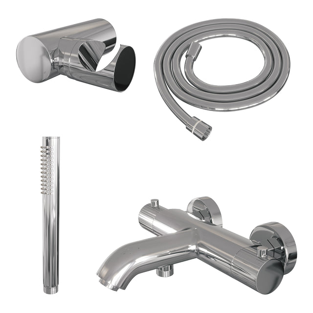BRAUER Stripe opbouw baddouche thermostaatkraan SET 03 met wandhouder en staaf handdouche en doucheslang chroom 5-CE-342