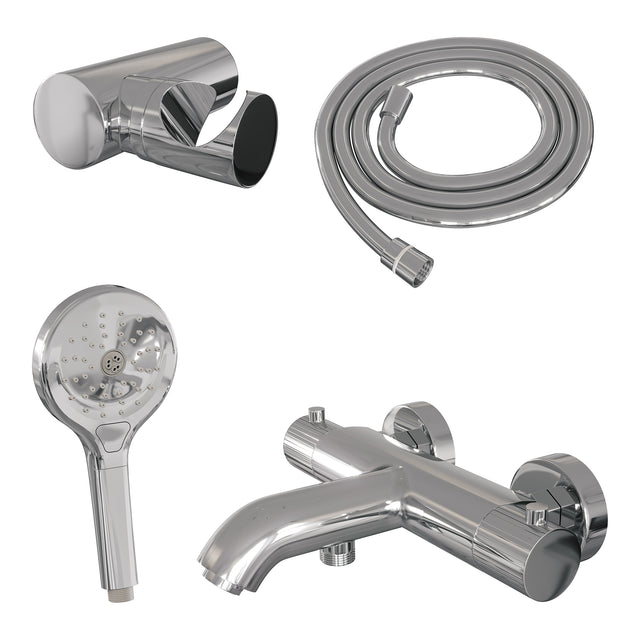 BRAUER Stripe opbouw baddouche thermostaatkraan SET 04 met wandhouder en 3-standen handdouche en doucheslang chroom 5-CE-343