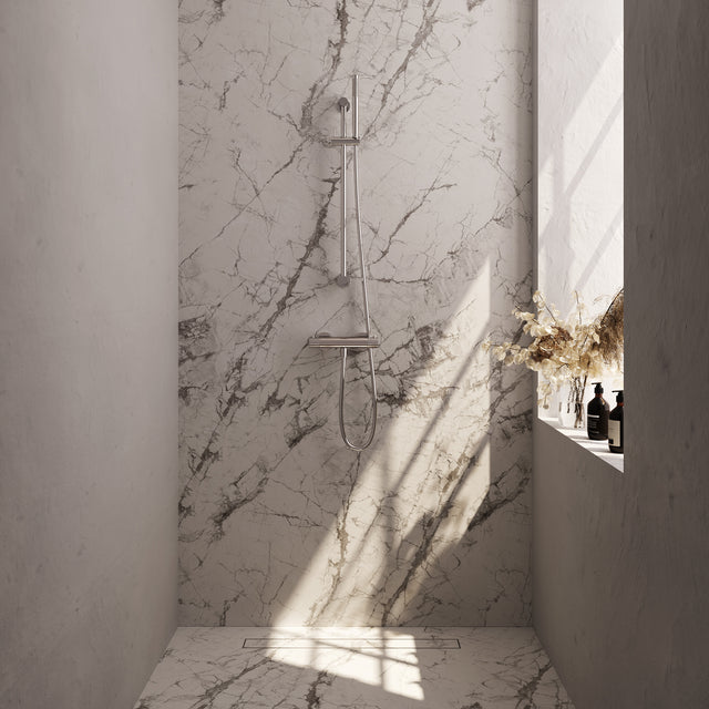 BRAUER Stripe opbouw douche thermostaatkraan SET 01 met glijstang en staaf handdouche en doucheslang chroom 5-CE-345