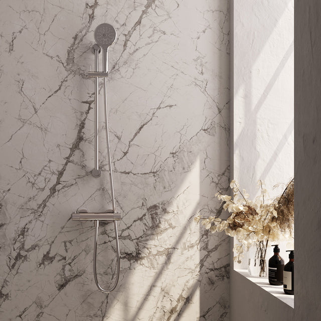 BRAUER Stripe opbouw douche thermostaatkraan SET 02 met glijstang en 3-standen handdouche en doucheslang chroom 5-CE-346