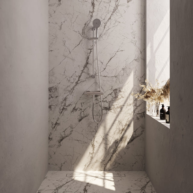 BRAUER Stripe opbouw douche thermostaatkraan SET 02 met glijstang en 3-standen handdouche en doucheslang chroom 5-CE-346