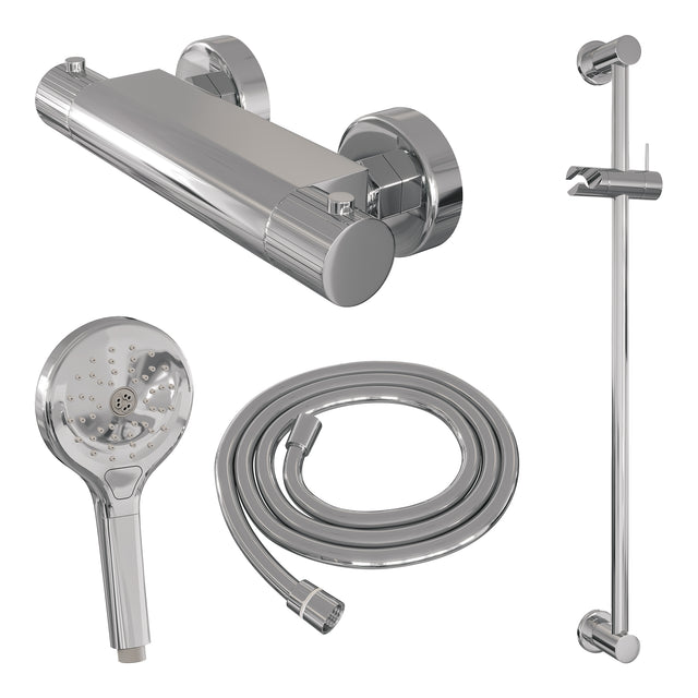 BRAUER Stripe opbouw douche thermostaatkraan SET 02 met glijstang en 3-standen handdouche en doucheslang chroom 5-CE-346