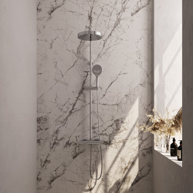 BRAUER Stripe opbouw thermostatische regendouche SET 02 met 25 cm hoofddouche en 3-standen handdouche en doucheslang chroom 5-CE-349