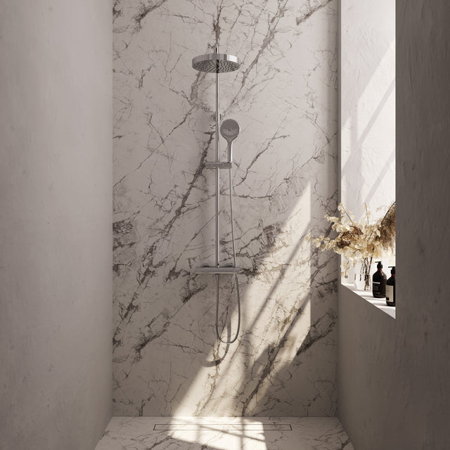 BRAUER Stripe opbouw thermostatische regendouche SET 02 met 25 cm hoofddouche en 3-standen handdouche en doucheslang chroom 5-CE-349