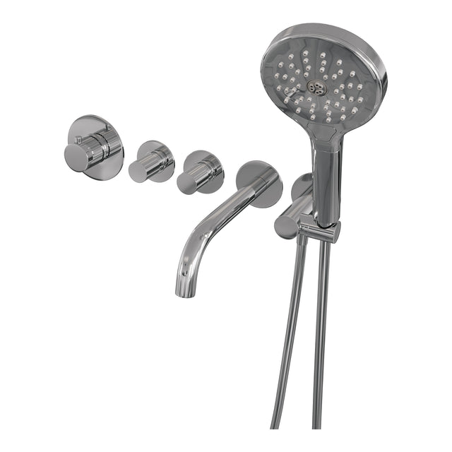 BRAUER Stripe thermostatische inbouw badkraan SET 02 met uitloop en 3-standen handdouche en doucheslang en wandaansluitbocht chroom 5-CE-358